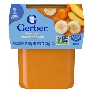 Пюре Gerber, 2 упаковки по 113 г (4 oz), банан, морковь, манго