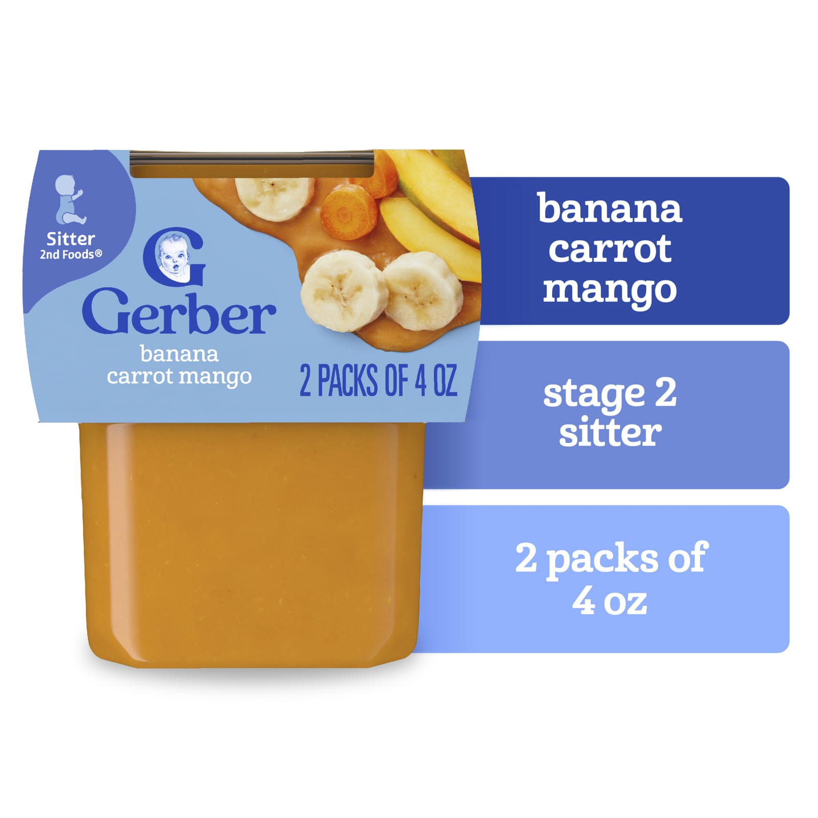 Пюре Gerber, 2 упаковки по 113 г (4 oz), банан, морковь, манго — фото 3