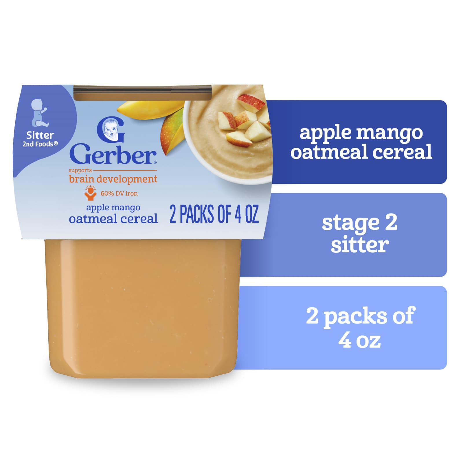 Овсянка Gerber 2nd Foods® Breakfast Blends 6+ Months Apple Mango, 113 г, набор из 2 шт. — фото 3