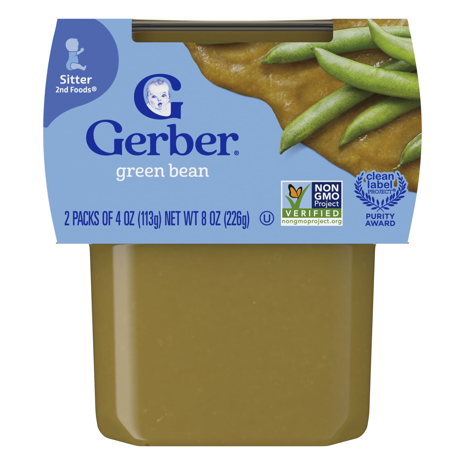 Детское питание Gerber, 2-й этап, зеленая фасоль, 2 упаковки по 113 г