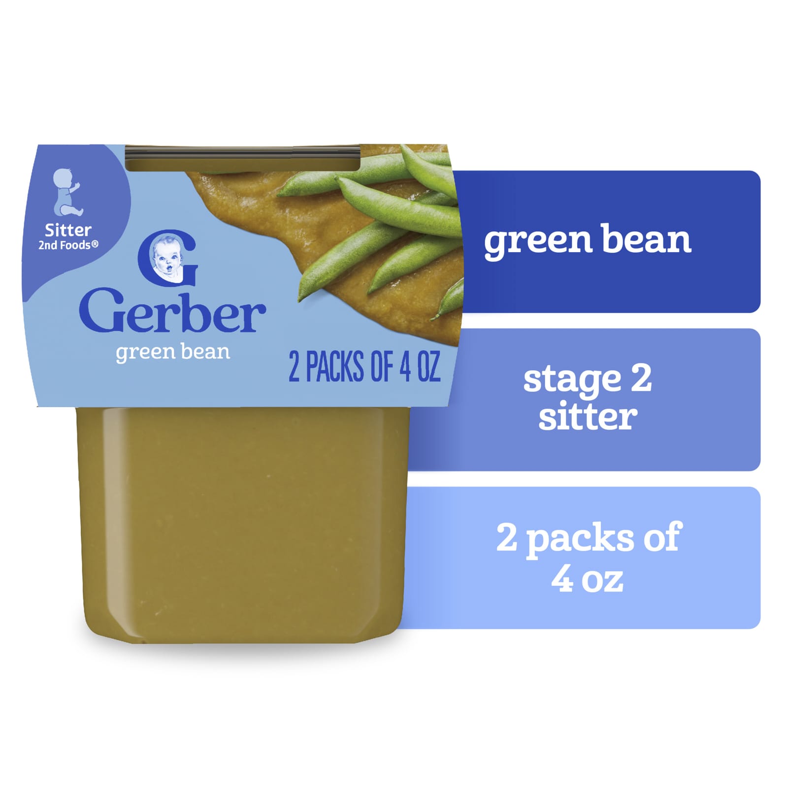 Детское питание Gerber, 2-й этап, зеленая фасоль, 2 упаковки по 113 г — фото 3