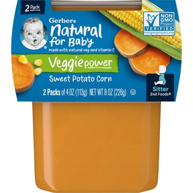 Пюре для детей Gerber, 2 упаковки по 113 г (сладкий картофель и кукуруза)