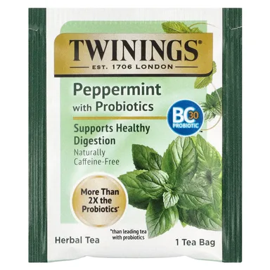 Фото товара: Травяной чай Twinings Peppermint with Probiotics 18 Tea Bags, без кофеина, 36 г, чайные пакетики