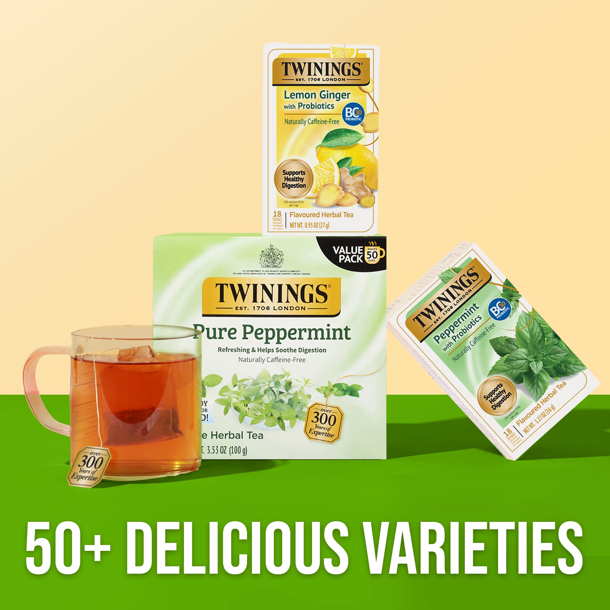 Травяной чай Twinings Peppermint with Probiotics 18 Tea Bags, без кофеина, 36 г, чайные пакетики — фото 4