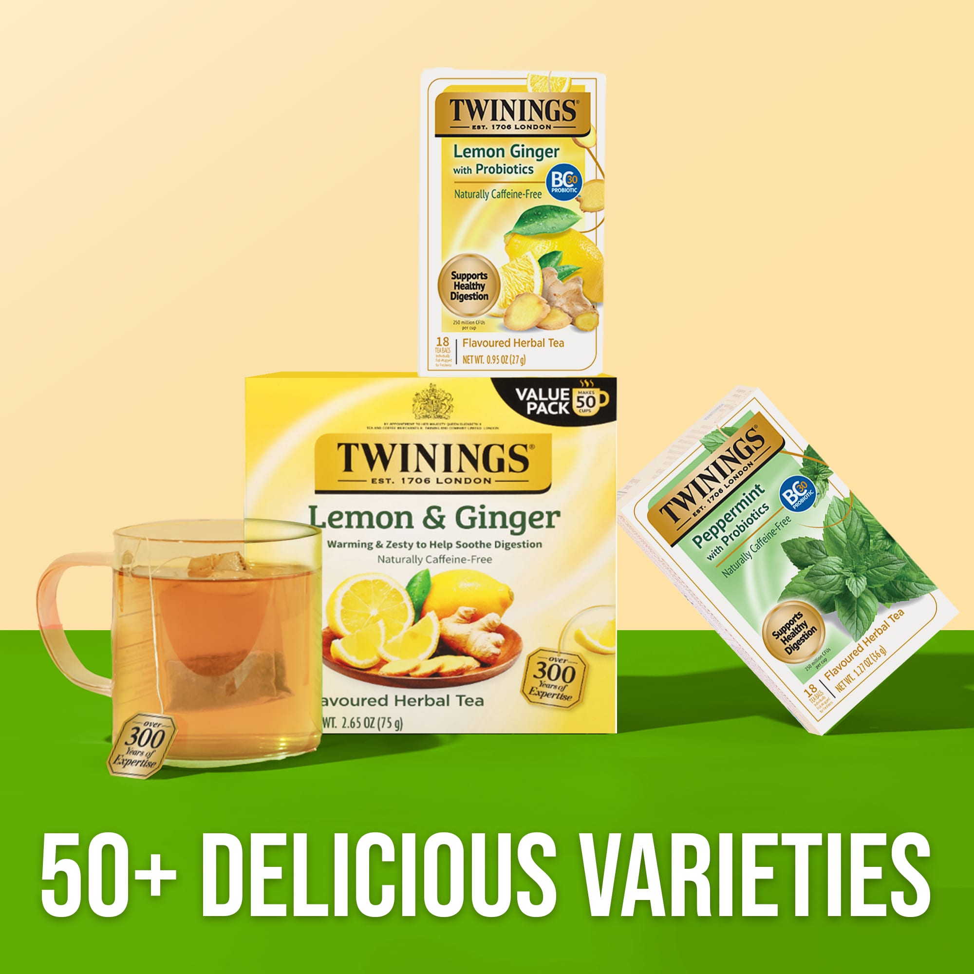 Травяной чай Twinings Flavored 18 Tea Bags, без кофеина, вкус Lemon Ginger With Probiotics, 27 г, чайные пакетики — фото 6