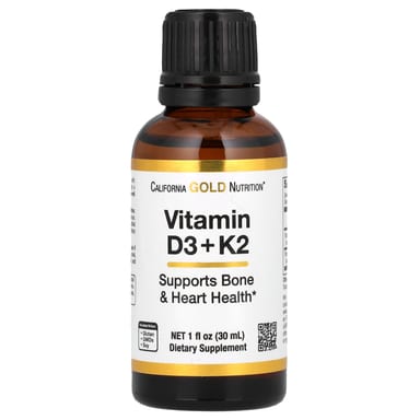 Витамин D3 California Gold Nutrition K2 as MK4, 25 мкг (1000 МЕ), 30 мл