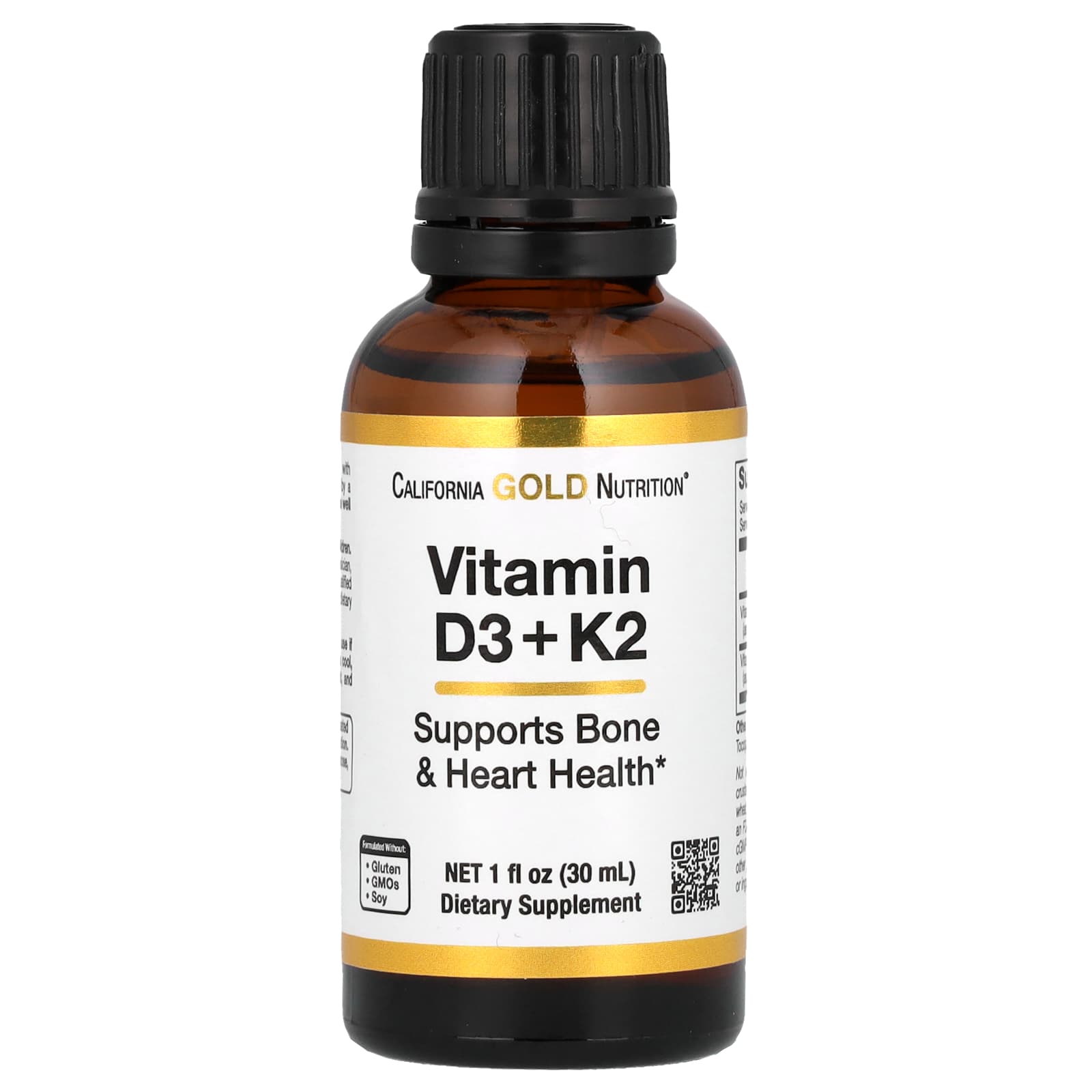 Витамин D3 California Gold Nutrition K2 as MK4, 25 мкг (1000 МЕ), 30 мл