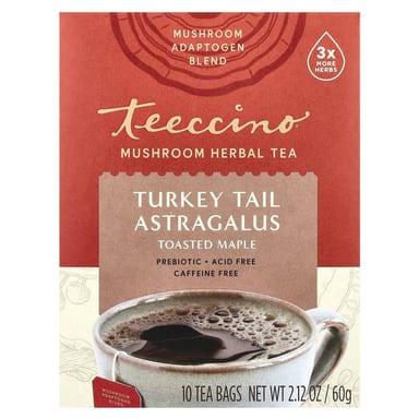Трутовик разноцветный Teeccino Mushroom Herbal Tea Astragalus Toasted Maple 10 Tea Bags, без кофеина, 60 г, чайные пакетики
