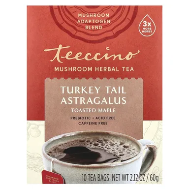Фото товара: Трутовик разноцветный Teeccino Mushroom Herbal Tea Astragalus Toasted Maple 10 Tea Bags, без кофеина, 60 г, чайные пакетики
