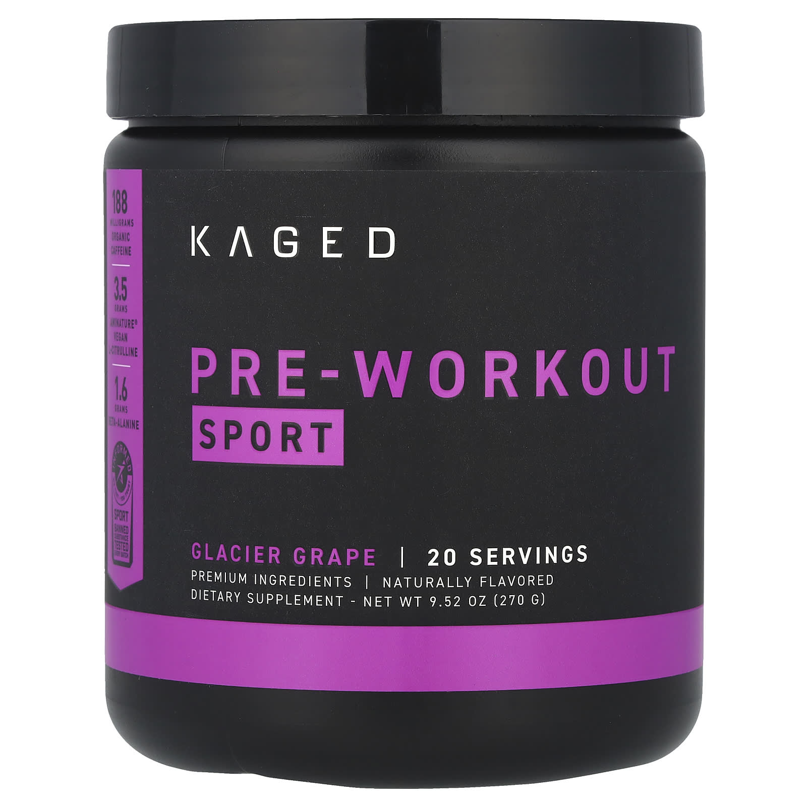 Предтренировочный комплекс Kaged Sport, вкус Glacier Grape, 270 г