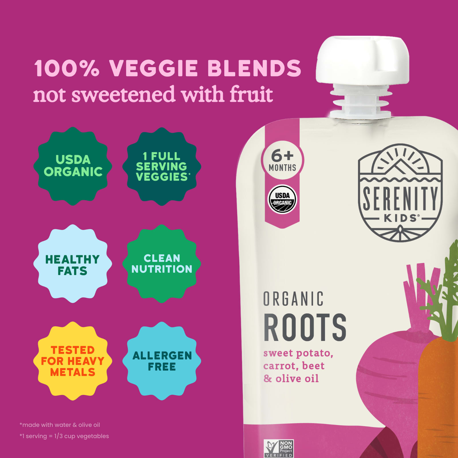 Оливковое масло Serenity Kids Organic Roots Sweet Potato Beet & 6+ Months, оттенок Carrot, 99 г — фото 3