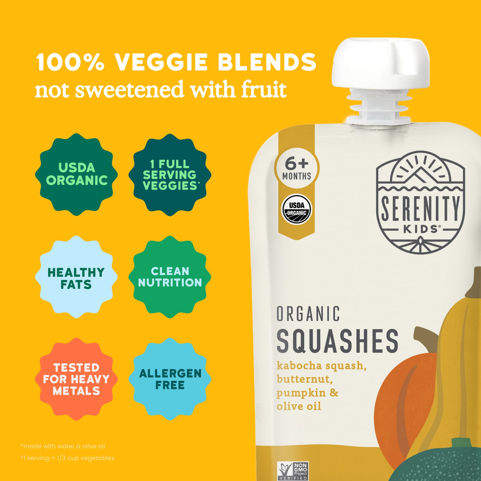 Оливковое масло Serenity Kids Organic Squashes Kabocha Squash Pumpkin & 6+ Months, оттенок Butternut, 99 г — фото 3
