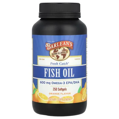 Фото товара: Рыбий жир Barlean's Fresh Catch® Omega-3 EPA/DHA, вкус «апельсин», 300 мг, 250 мягких капсул