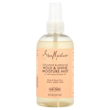 Фото товара: Протеин SheaMoisture Hold & Shine Moisture Mist with Silk & Neem Oil, аромат «Coconut & Hibiscus», 237 мл, масло