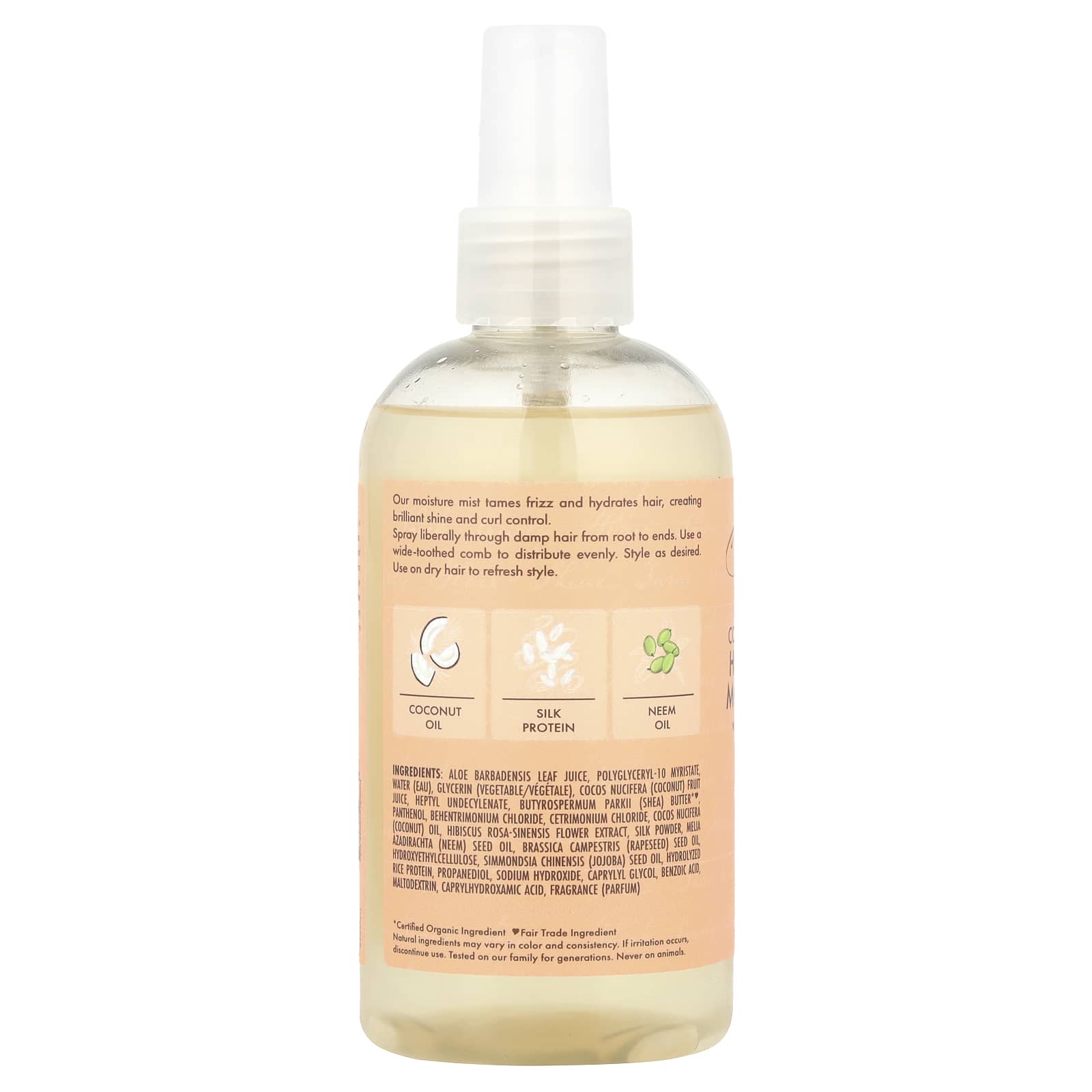 Протеин SheaMoisture Hold & Shine Moisture Mist with Silk & Neem Oil, вкус Coconut & Hibiscus, 237 мл, масло — фото 2