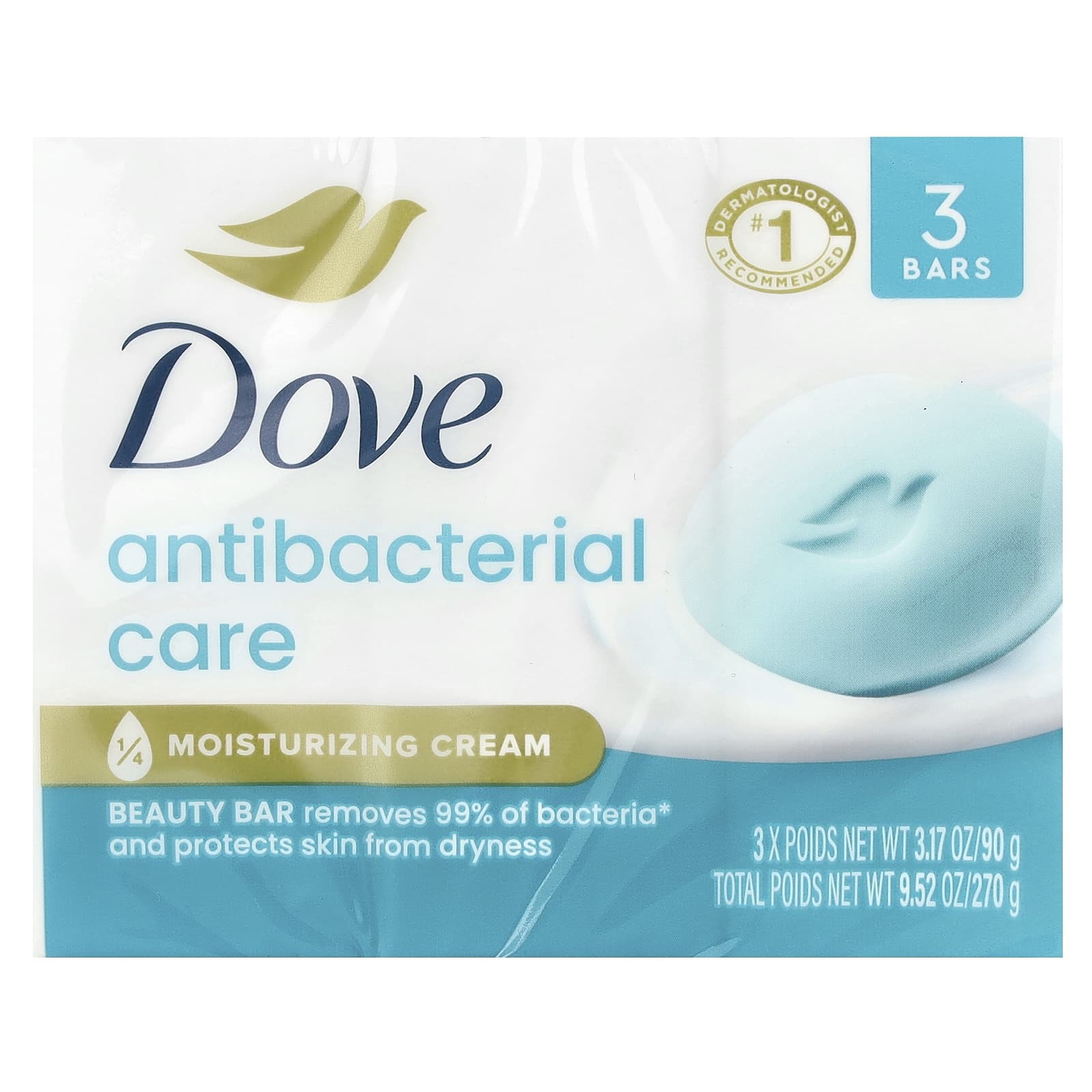 Косметическое мыло Dove Antibacterial Care, 90 г, 3 шт.