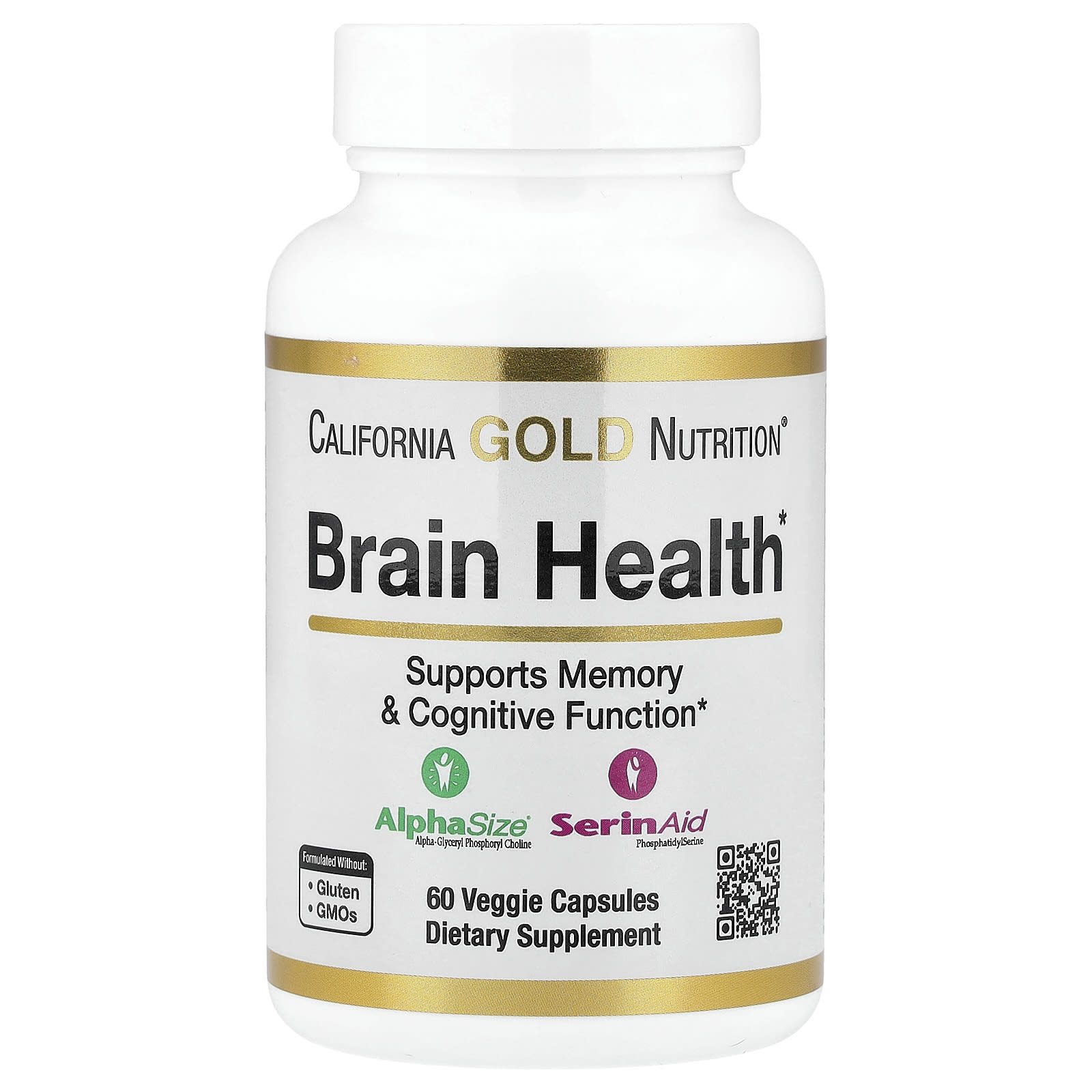 Фосфатидилсерин California Gold Nutrition Brain Health with Alpha-Glycerophosphorylcholine Phosphorus and, оттенок Calcium, 60 растительных капсул — фото 3