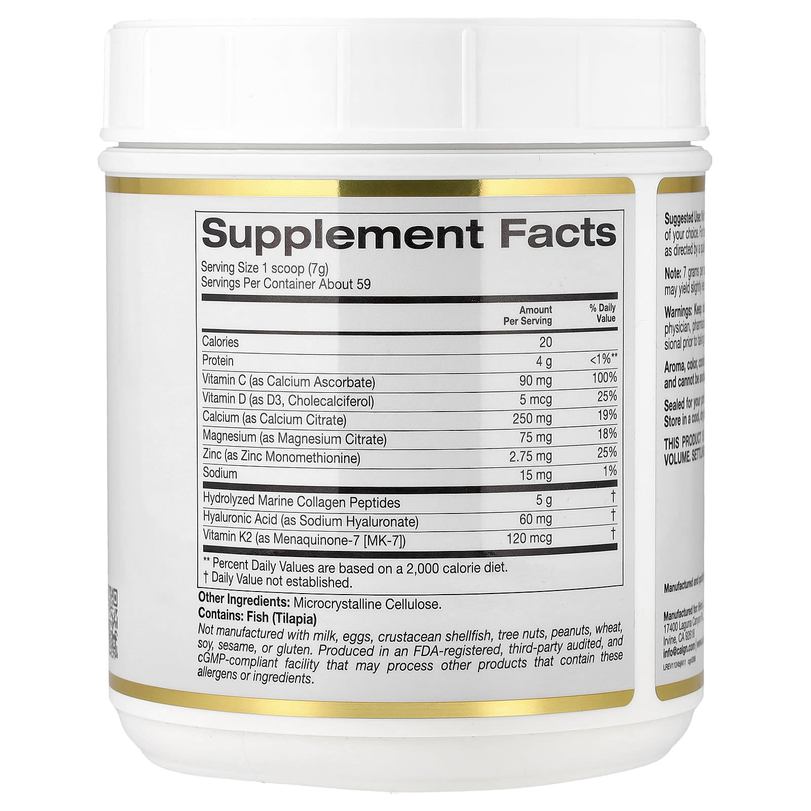 Гиалуроновая кислота California Gold Nutrition Bone Food with Collagen Peptides plus Vitamins & Minerals, без вкуса, 411 г — фото 4
