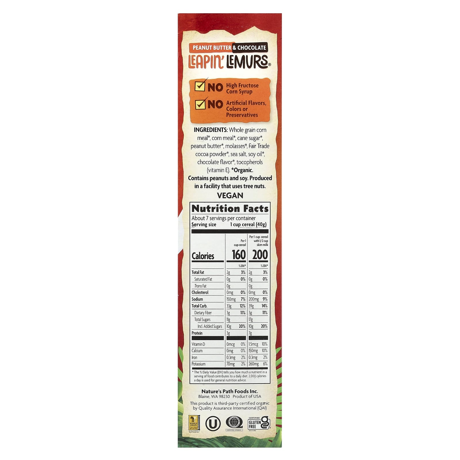 Арахисовая паста Nature's Path EnviroKidz Organic Leapin' Lemurs® Cereal & Chocolate, 284 г — фото 2