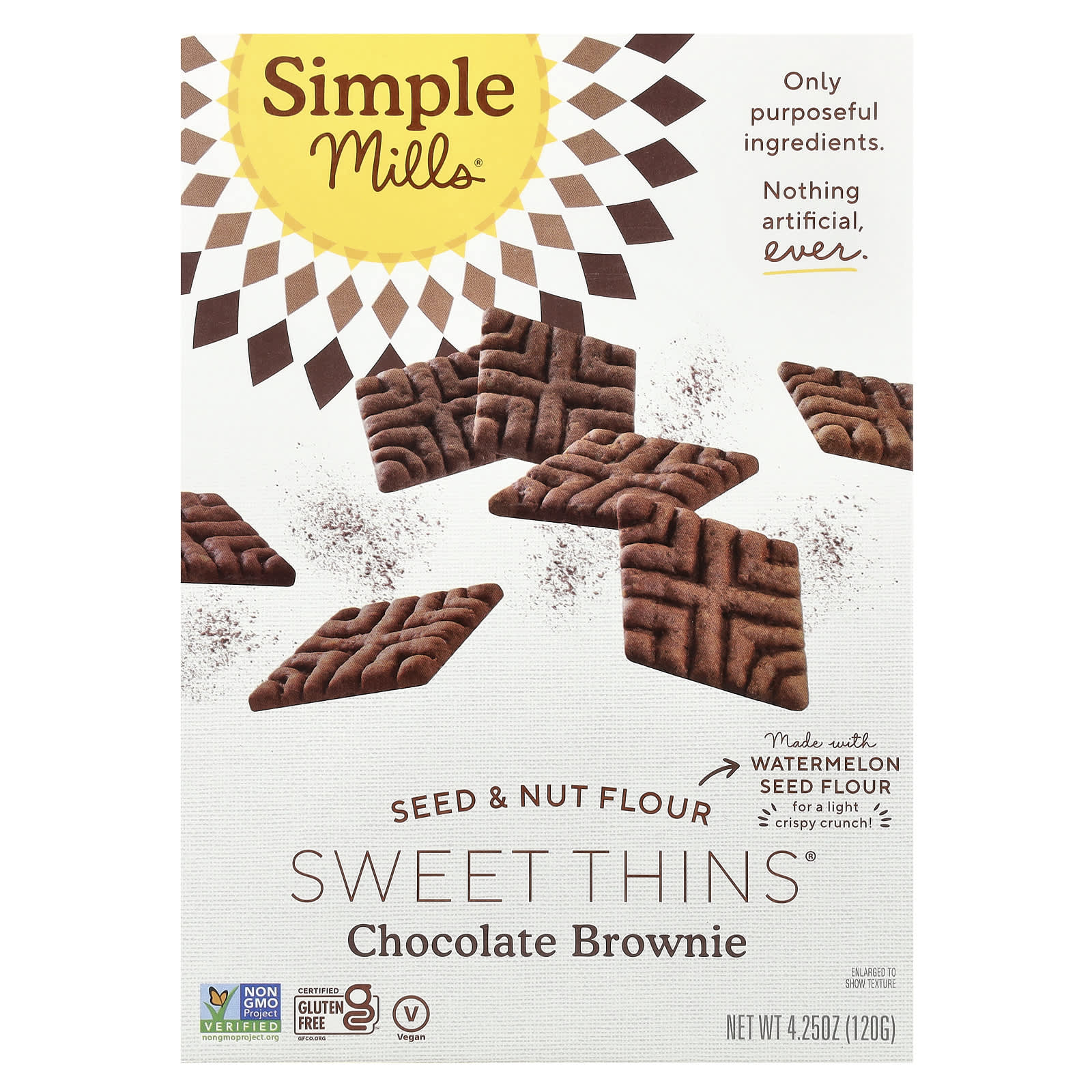 Шоколад Simple Mills Seed & Nut Flour Sweet Thins®, вкус Chocolate Brownie, 120 г — фото 2