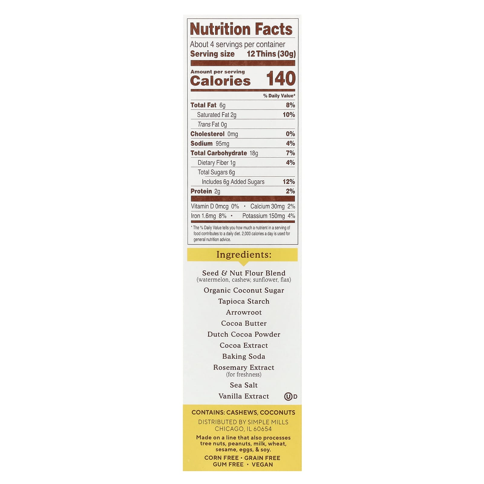 Шоколад Simple Mills Seed & Nut Flour Sweet Thins®, вкус Chocolate Brownie, 120 г — фото 3