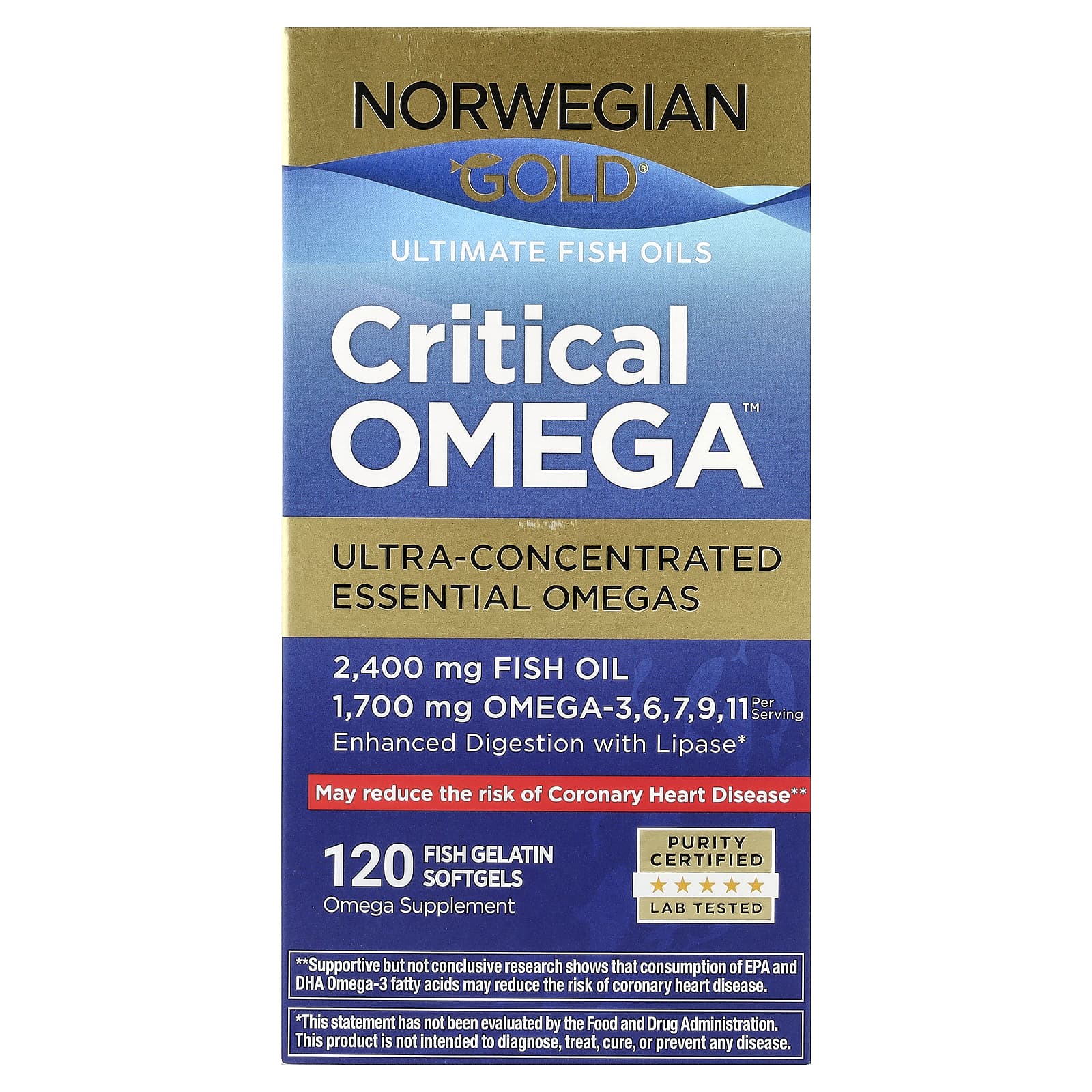 Омега-3 Norwegian Gold Renew Life Norwegian Gold® Critical Omega™ Ultimate Fish Oils 120, мягкие капсулы — фото 2