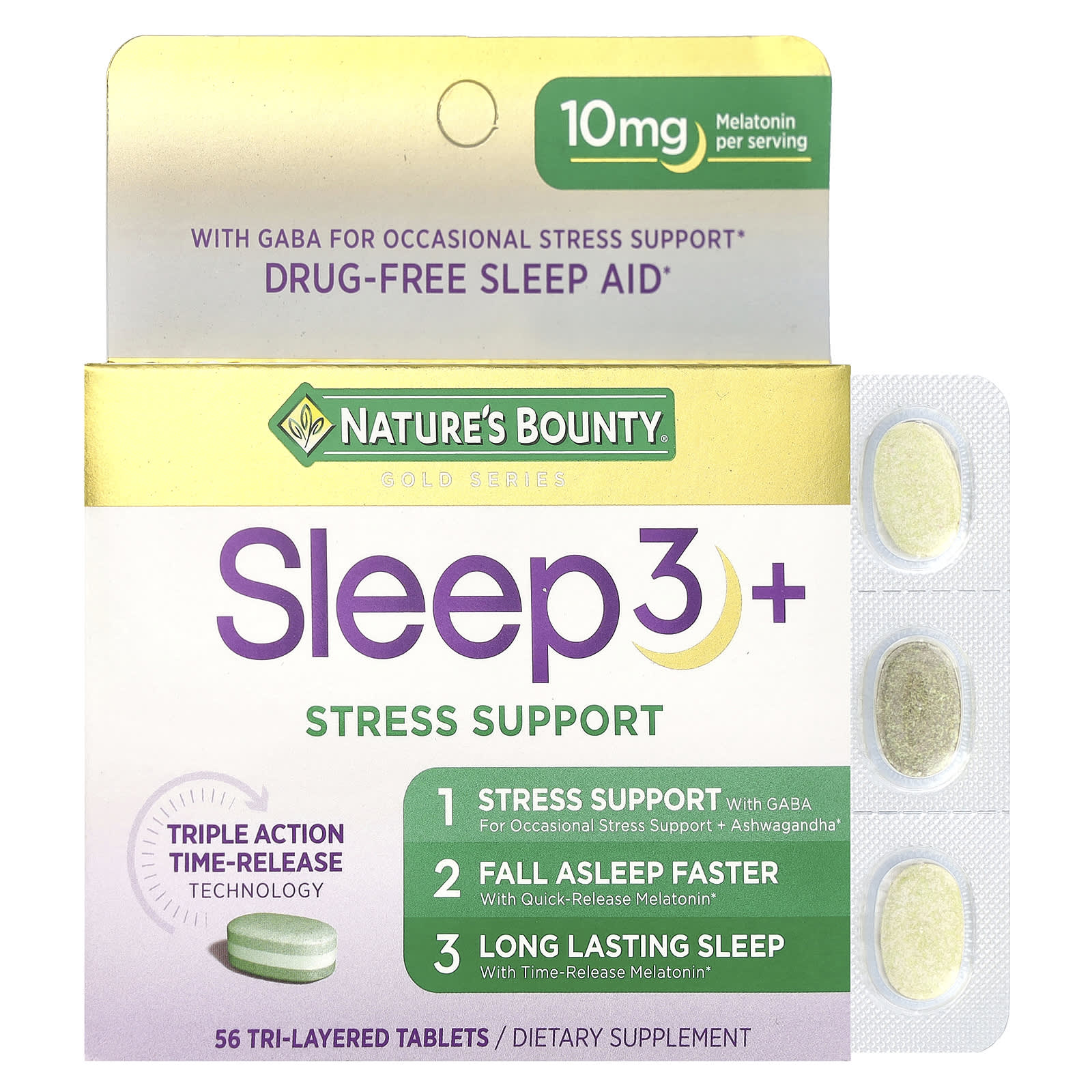 Комплекс для поддержки при стрессе Nature's Bounty Sleep 3 56 Tri-Layered Tablets, таблетки