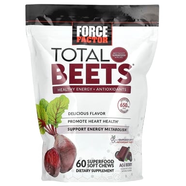 Свекольный комплекс Total Beets Force Factor® Healthy Energy Antioxidants 60 Superfood Soft Chews, вкус Acai Berry, жевательные добавки