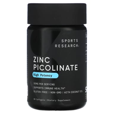 Цинк пиколинат Sports Research High Potency, 50 мг, 60 мягких капсул