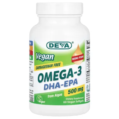Фото товара: Омега-3 Deva Vegan DHA-EPA, 500 мг, 60 мягких капсул