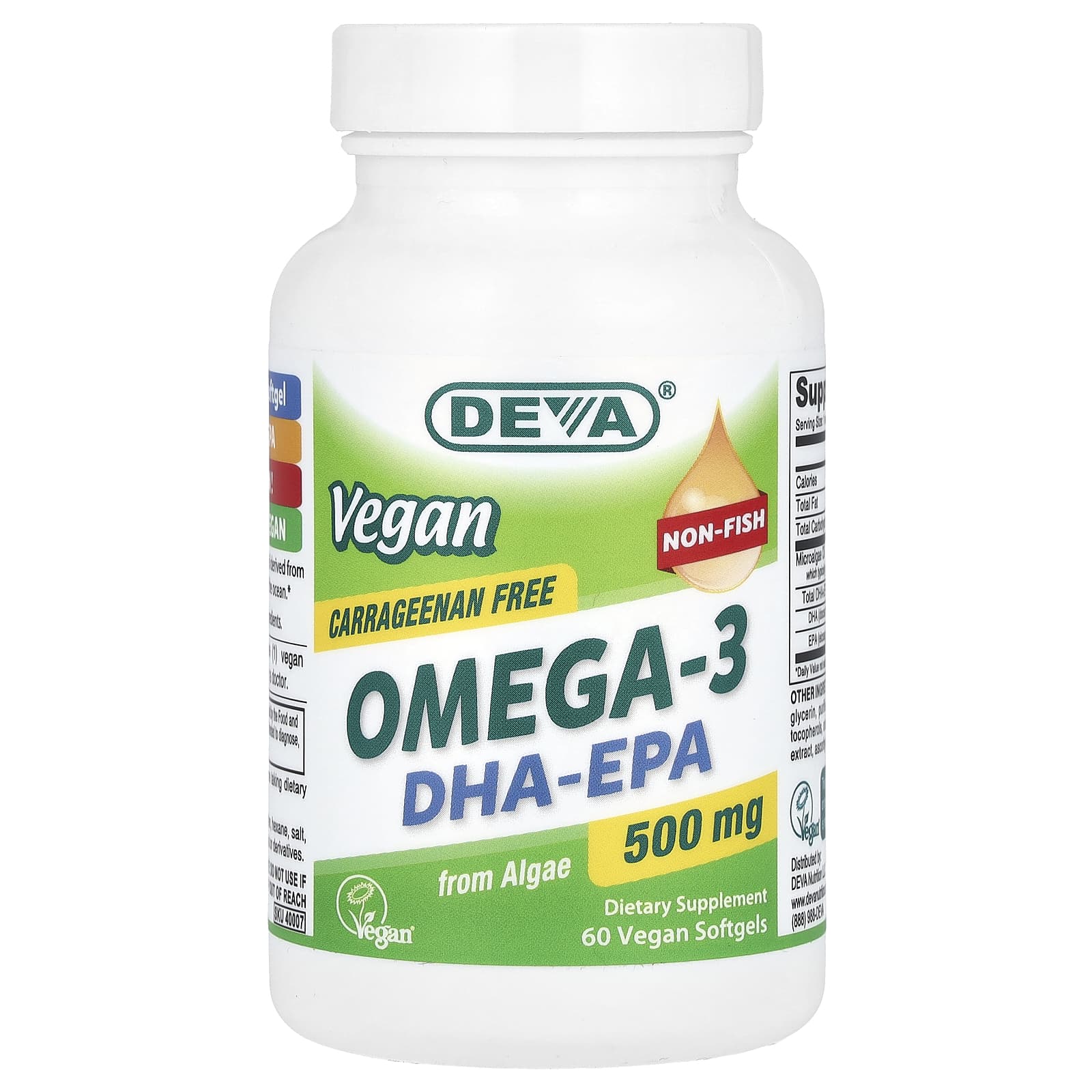 Омега-3 Deva Vegan DHA-EPA, 500 мг, 60 мягких капсул