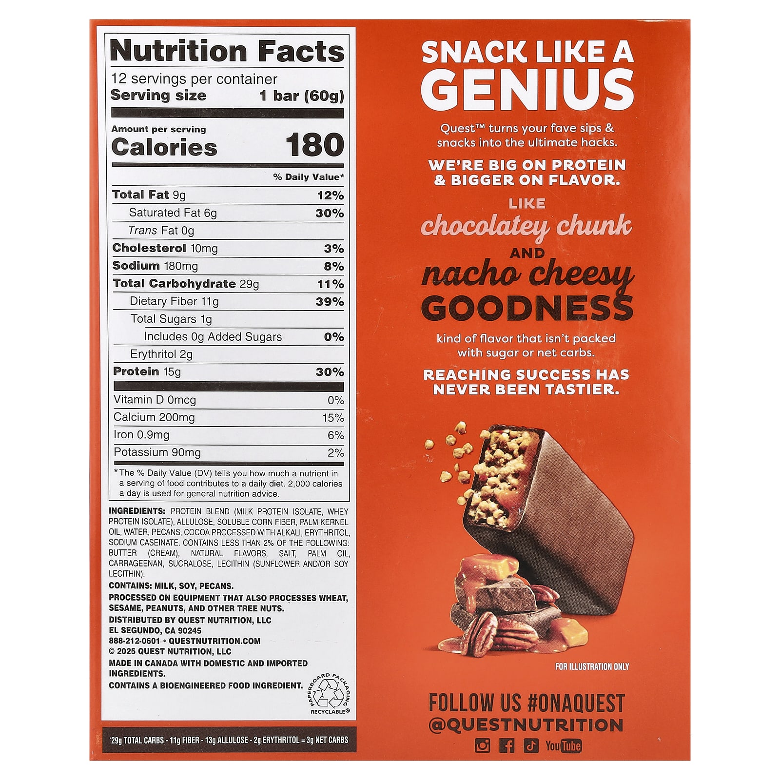 Протеиновый батончик Quest Nutrition, вкус Crispy Chocolate Caramel Pecan, 60 г, 12 шт. — фото 2