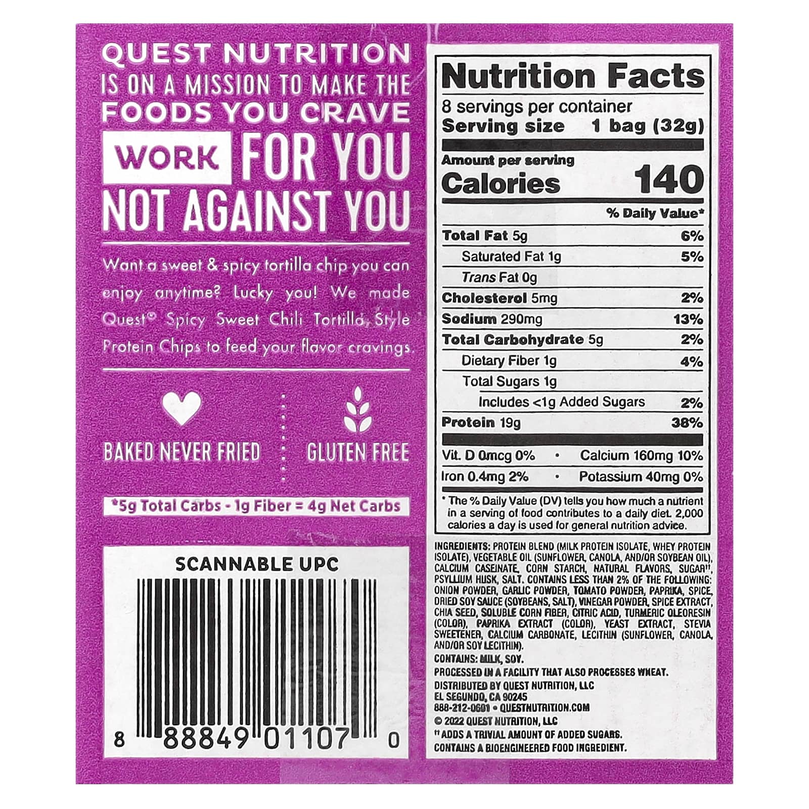 Протеин Quest Nutrition Tortilla Style Chips Spicy Sweet Chili 8 Bags, 32 г — фото 2