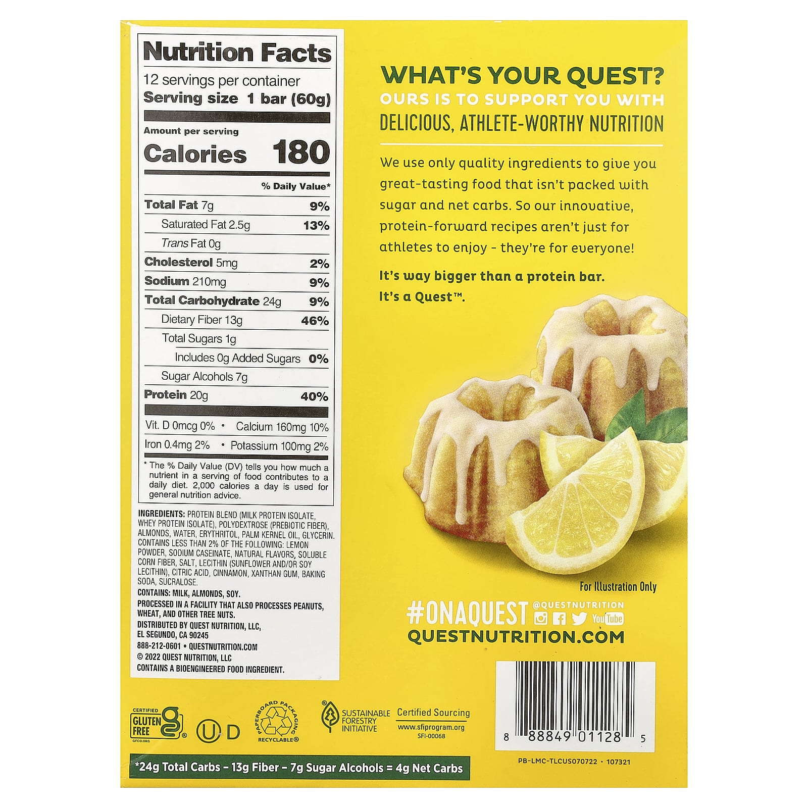 Протеиновый батончик Quest Nutrition, вкус Lemon Cake, 60 г, 12 шт. — фото 3