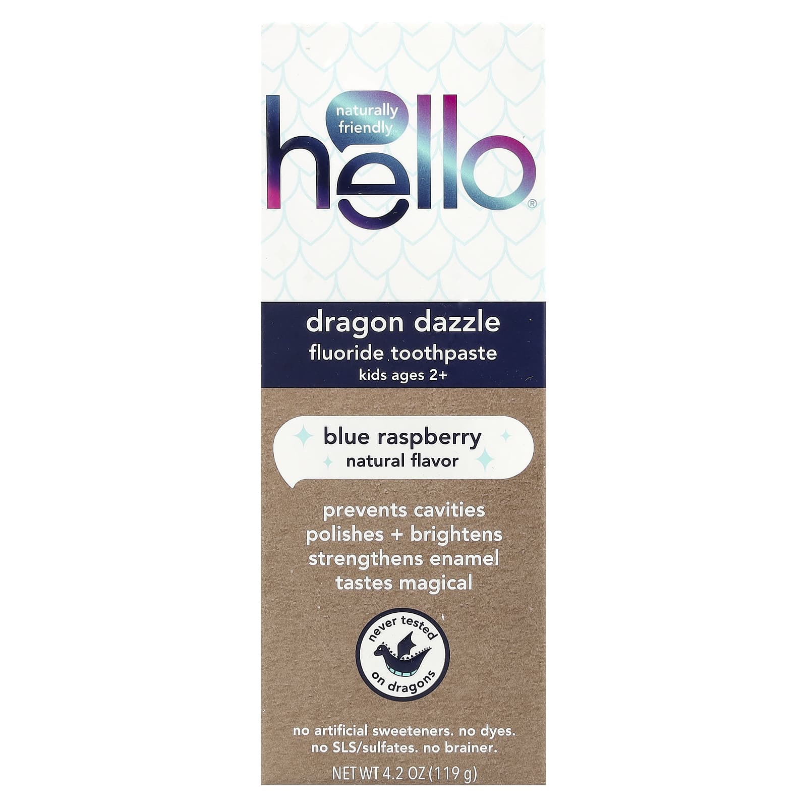 Детская зубная паста Hello Fluoride Dragon Dazzle Blue Raspberry, для детей от 2 лет, 119 г — фото 2