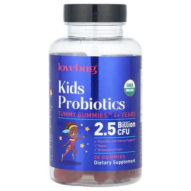 Фото товара: Пробиотик LoveBug Probiotics Tummy Gummies™ 4+ Years Strawberry, 2.5 млрд КОЕ, 30 жевательных пастилок