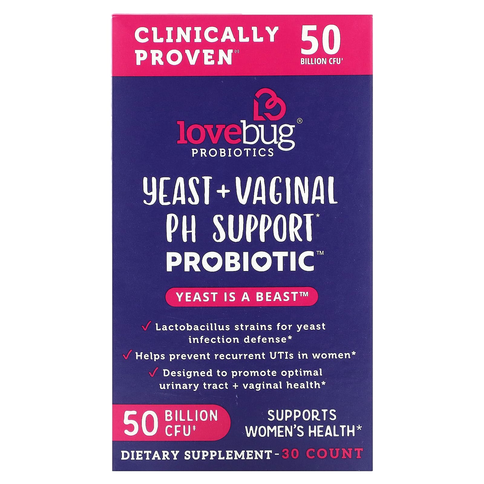 Пробиотик LoveBug Probiotics Yeast Vaginal PH Support, 50 млрд КОЕ, 30 капсул — фото 2