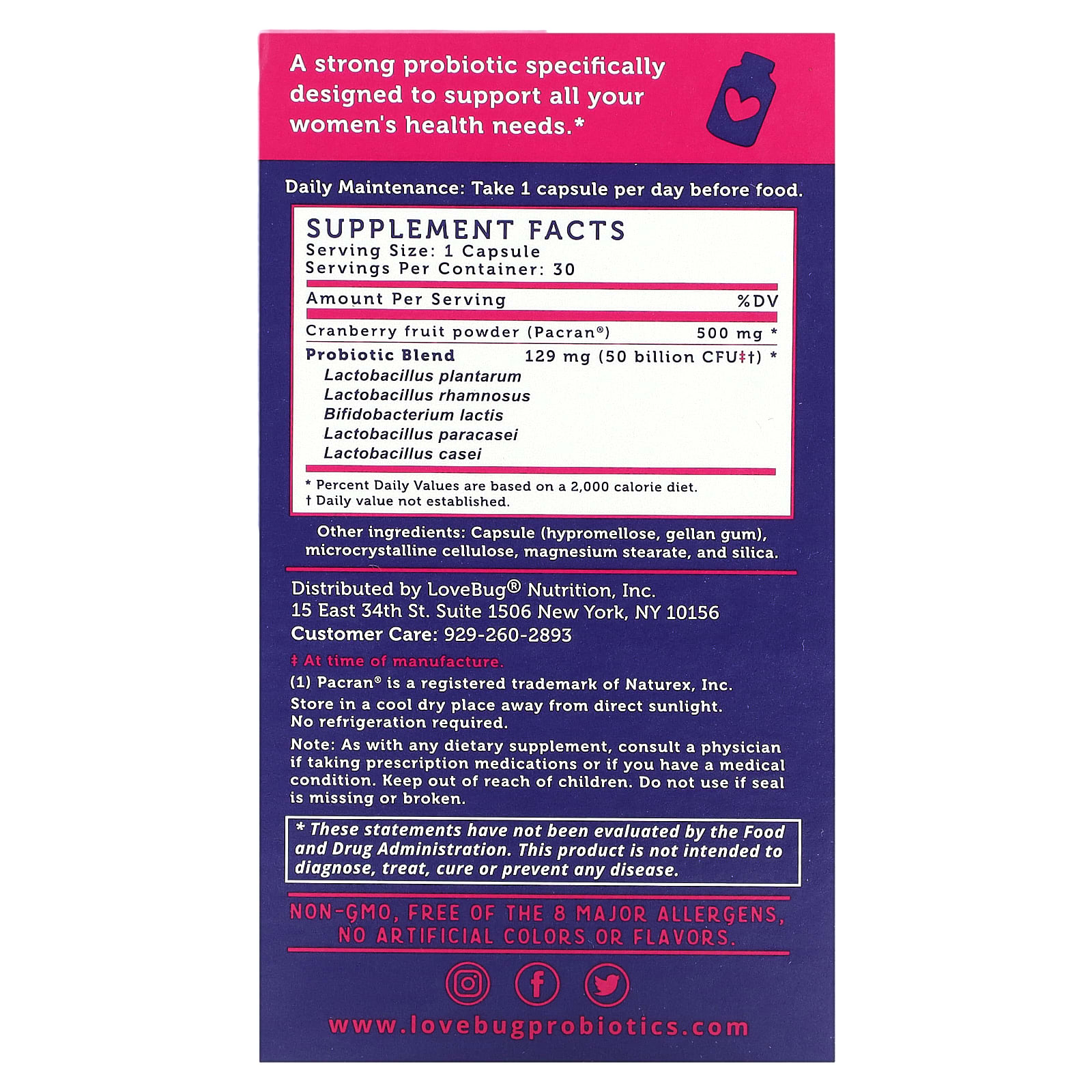Пробиотик LoveBug Probiotics Yeast Vaginal PH Support, 50 млрд КОЕ, 30 капсул — фото 3