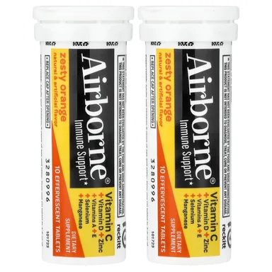 Фото товара: Добавка AirBorne Immune Support, вкус «яркий апельсин», 2 тубы, таблетки