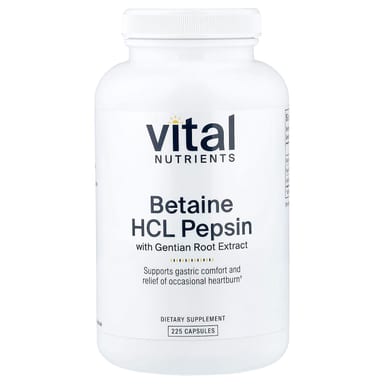 Бетаин HCl Vital Nutrients Pepsin with Gentian Root Extract, 225 капсул