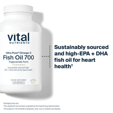 Рыбий жир Vital Nutrients Ultra Pure® Omega-3 700, вкус Lemon, 120 мягких капсул