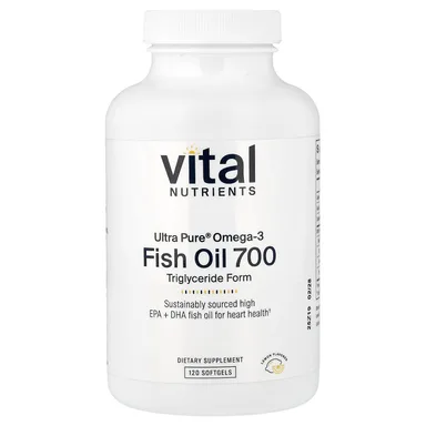 Фото товара: Рыбий жир Vital Nutrients Ultra Pure® Omega-3 700, вкус «лимон», 120 мягких капсул