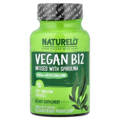 Спирулина NATURELO Vegan B12 Infused with 90 Easy Swallow Capsules, капсулы