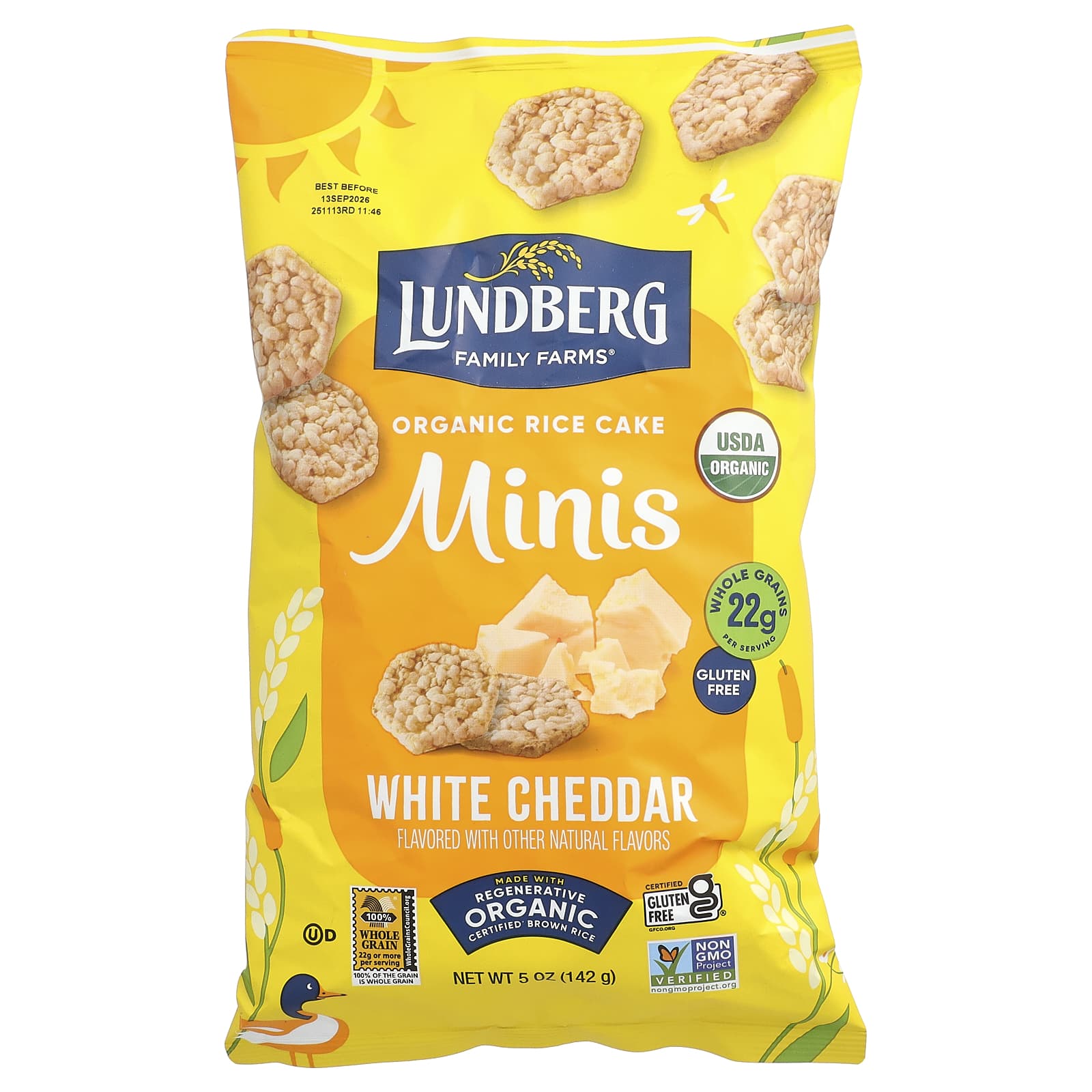 Рис Lundberg Organic Cake Minis White Cheddar, 142 г