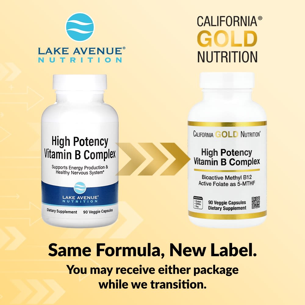 Комплекс витаминов B California Gold Nutrition High Potency with Methyl Folate & Methyl B12, 90 растительных капсул — фото 2