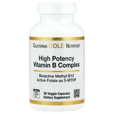Комплекс витаминов B California Gold Nutrition High Potency with Methyl Folate & Methyl B12, 90 растительных капсул