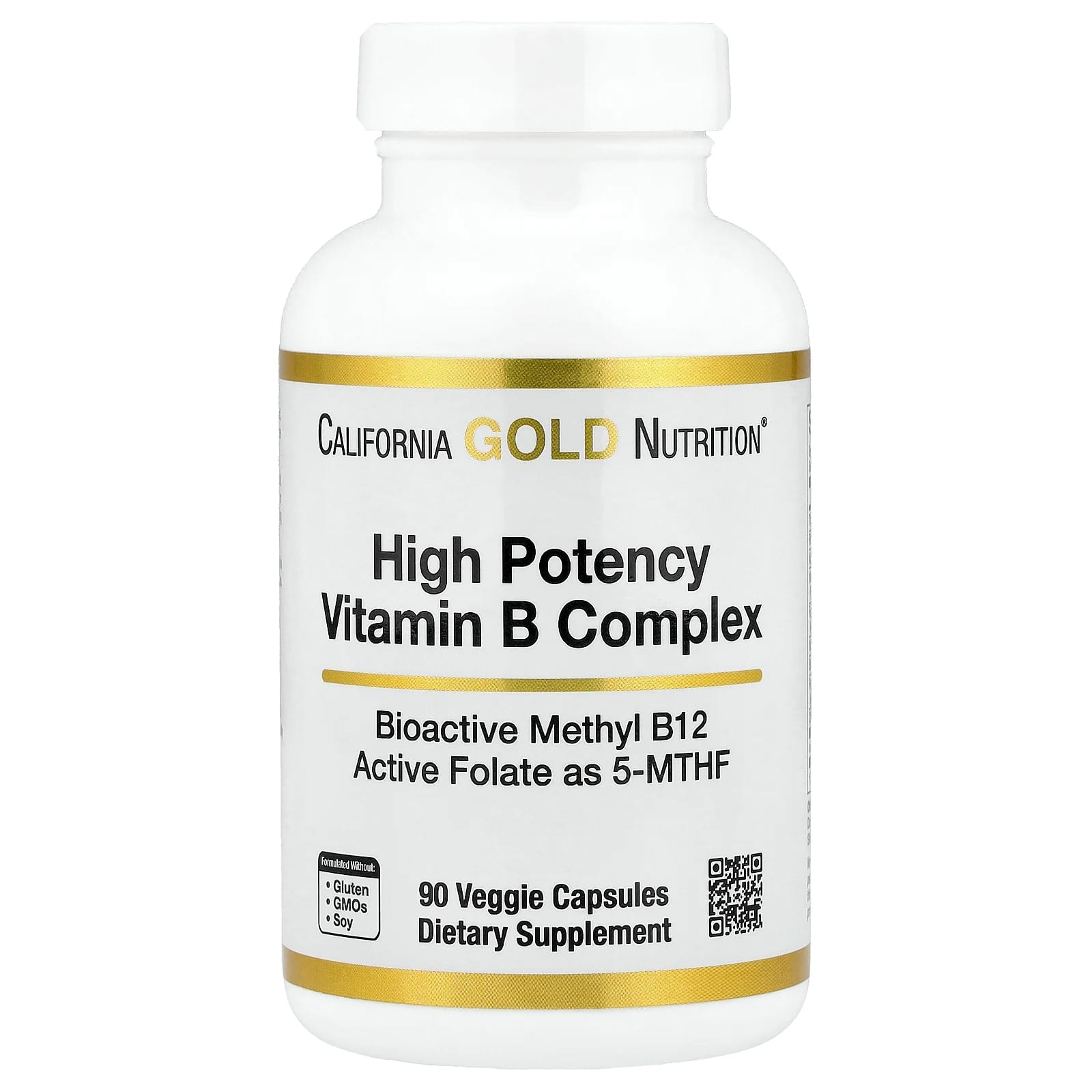 Комплекс витаминов B California Gold Nutrition High Potency with Methyl Folate & Methyl B12, 90 растительных капсул — фото 3