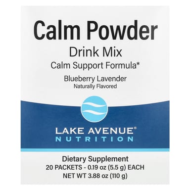 L-теанин Lake Avenue Nutrition Calm Powder Drink Mix with Potassium and AminoCalm Blend L-Tryptophan and L-Theanine Blueberry Lavender, 20 саше, 5.5 г, смесь для напитка