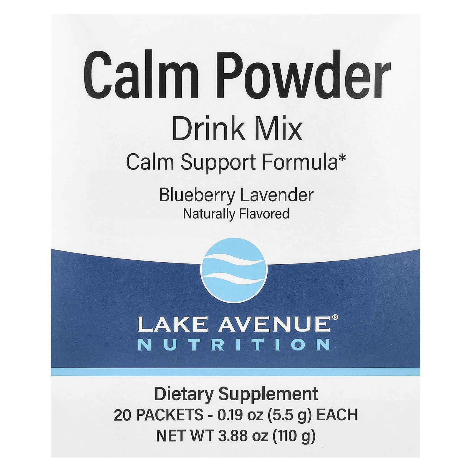 L-теанин Lake Avenue Nutrition Calm Powder Drink Mix with Potassium and AminoCalm Blend L-Tryptophan and L-Theanine Blueberry Lavender, оттенок 20 Packets, 5.5 г, смесь для напитка — фото 2
