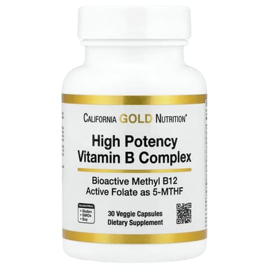 Комплекс витаминов B California Gold Nutrition High Potency with Methyl Folate & Methyl B12, 30 растительных капсул